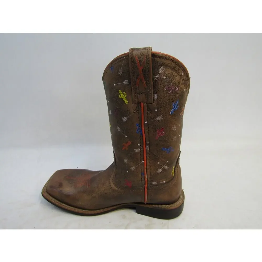 Twisted X Youth Size 12.5 M Brown Leather Cactus Arrows Cowboy Western Boots